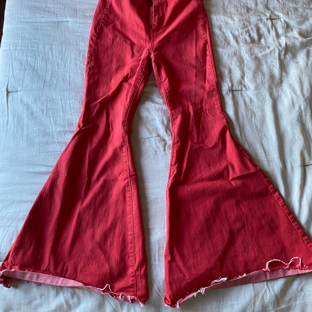 Free People Vibrant Red Flare Jeans